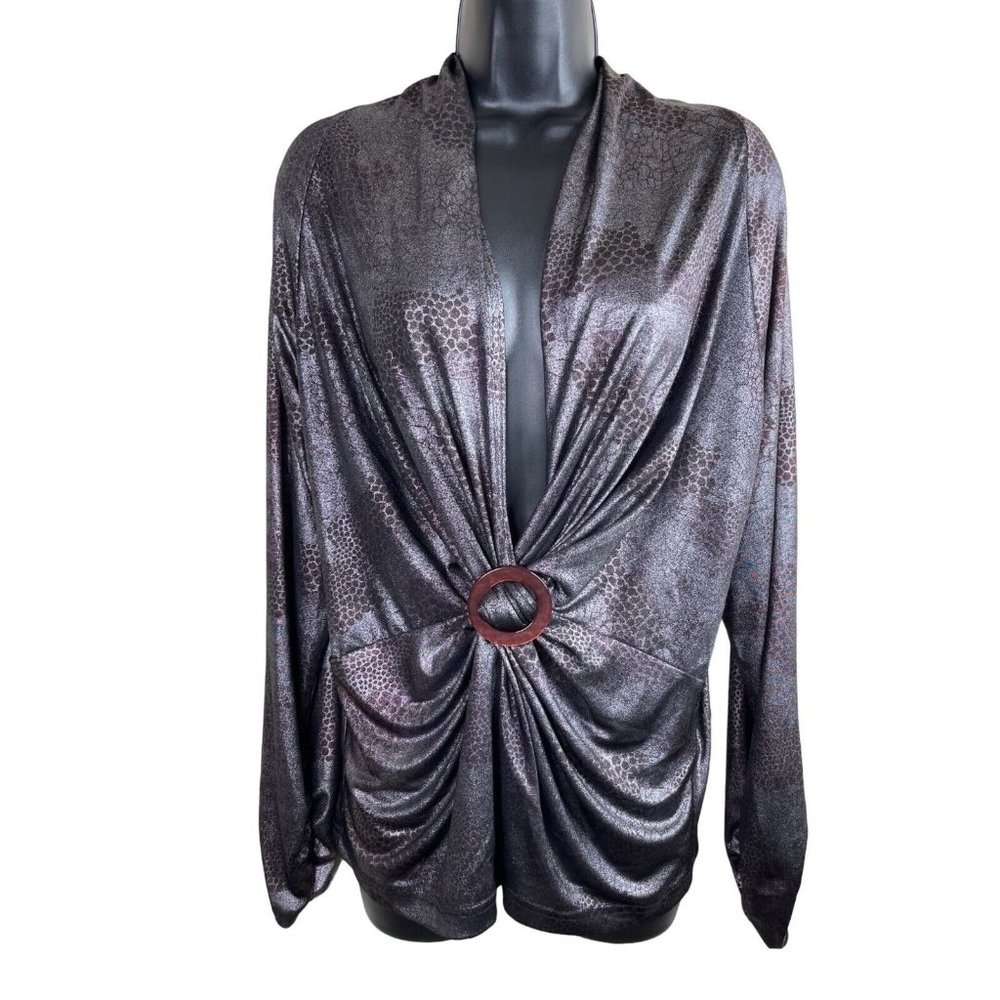 Cartise Blouse Women Size XL Extra Large Long Sleeve Shimmery Stretch Top Silver